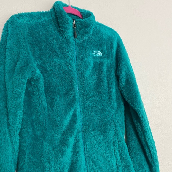 The north face teal green fuzzy soft fleece faux Sherpa zip up jacket s - Picture 9 of 15